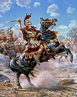Alexander the Great and Greek Companion cavalry ride into battle
